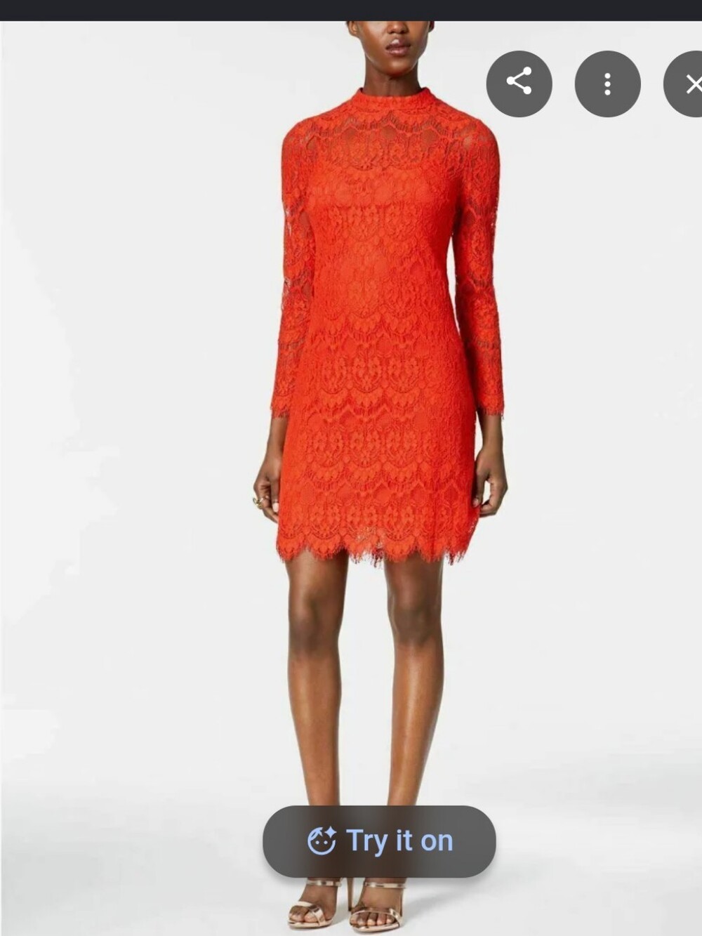 Red Lace Long-Sleeve Shift Dress
